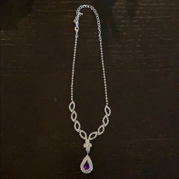 Rhinestone Amethyst Teardrop Necklace Set - Picture 2 of 2